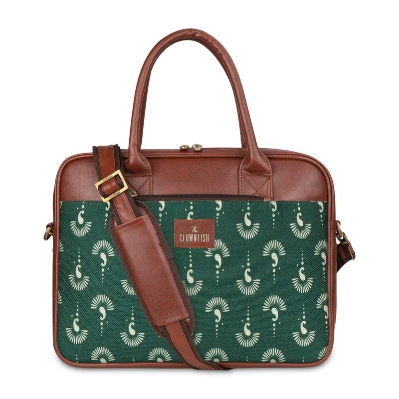 RFID - blocking 14 - inch laptop messenger bag for security - conscious usersTHE CLOWNFISH Deborah series 15.6 inch Laptop Bag For Women Printed Handicraft Fabric & Faux Leather Office Bag Briefcase Messenger Sling Handbag Business Bag (Bottle Green)