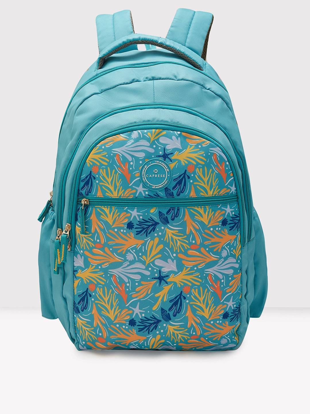 Roll - top 15 - inch laptop backpack for easy access and packingCaprese Xenia School Laptop Backpack Large Printed Turquoise