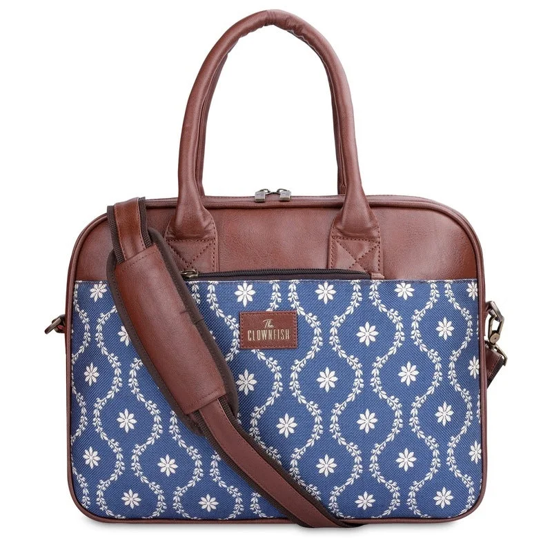 Expandable 16 - inch laptop duffel bag for weekend getawaysTHE CLOWNFISH Deborah series 15.6 inch Laptop Bag For Women Printed Handicraft Fabric & Faux Leather Office Bag Briefcase Messenger Sling Handbag Business Bag (Royal Blue)