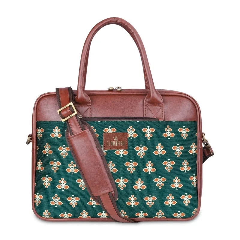 Slim 17 - inch laptop messenger bag with anti - theft features for urban commutingTHE CLOWNFISH Deborah series 15.6 inch Laptop Bag For Women Printed Handicraft Fabric & Faux Leather Office Bag Briefcase Messenger Sling Handbag Business Bag (Persian Green)