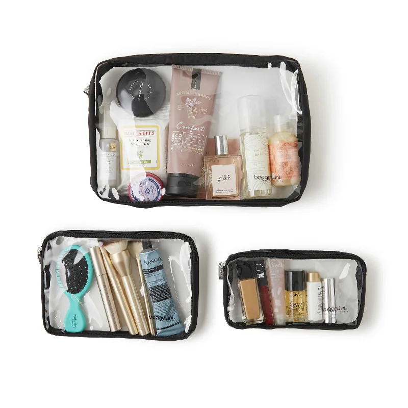 Travel - Size Toiletry Bottles with Leak - Proof Caps in ClearClear Travel Pouches