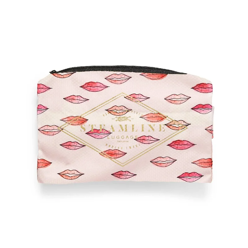 Women's Travel Makeup Bags with Mirror in Pink and BlackThe Lip Print Protective Cover - Spinner Size