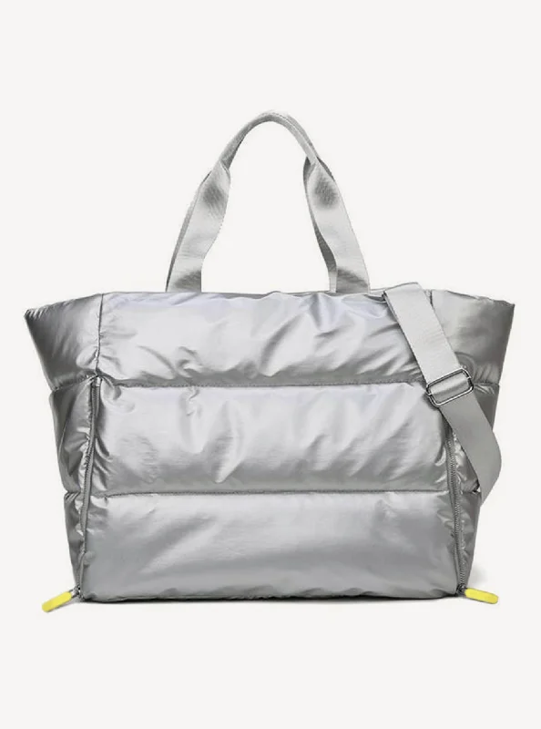 Hanging Travel Toiletry Bags with Multiple Pockets in TealTransit Puffer Tote Silver