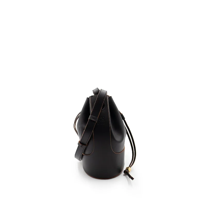 Women's Genuine Leather Bucket Bag in Chestnut Brown with Gold - Tone Hardware for a Sophisticated LookSmall Balloon Bag in Nappa Calfskin in Black