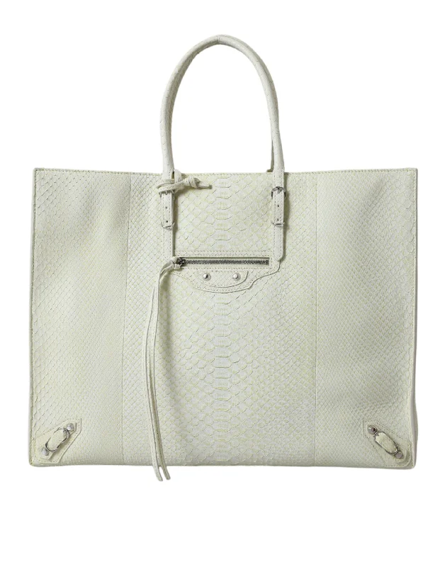 Metallic Tote Bag in Rose Gold with Chain Handles for a Glamorous Night OutBalenciaga Chic Python Leather Tote in White & Yellow