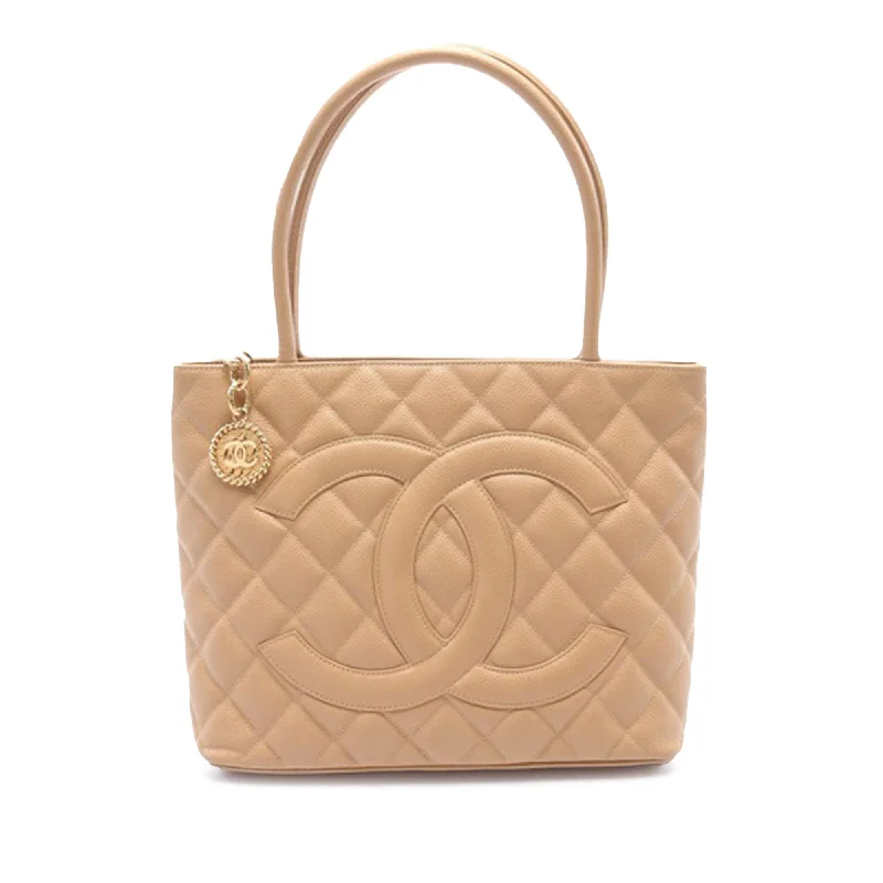 Embroidered Tote Bag in Beige with Floral Motifs for a Boho - Chic VibeBrown Chanel Caviar Medallion Tote