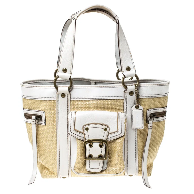 Quilted Tote Bag in Cream with Silver Hardware for a Classic and Sophisticated StyleCoach  Straw And Leather Tote