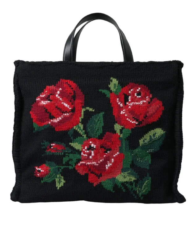 Monogrammed Tote Bag in Brown Leather with Personalized Initials for a Custom and Elegant TouchDolce & Gabbana Chic Embroidered Floral Black Tote