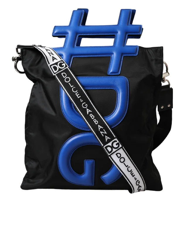 Geometric - Printed Tote Bag in Multicolor for a Contemporary and Trendy OutfitDolce & Gabbana Black Nylon Blue Leather Hashtag Shopping Tote Bag