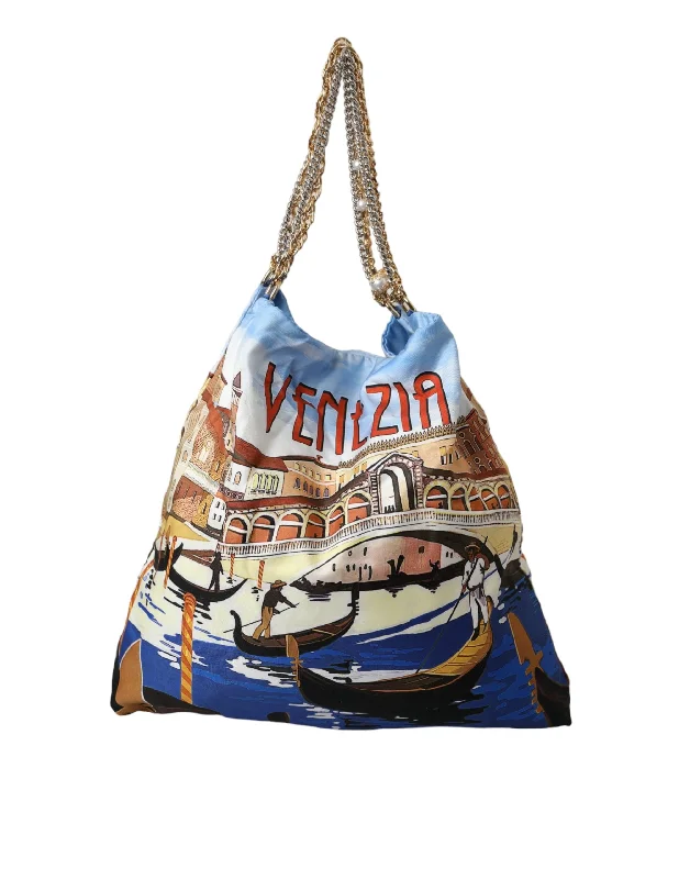 Quilted Tote Bag in Cream with Silver Hardware for a Classic and Sophisticated StyleDolce & Gabbana Multicolor Venezia Canvas Women Shopping Tote Bag