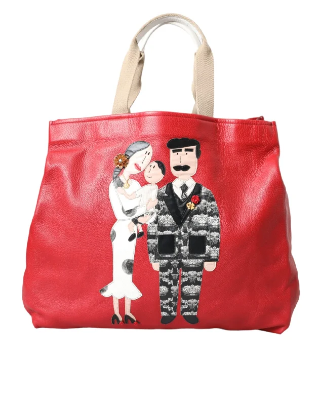 Women's Tote Bag with Inner Compartments in Gray for Organizing Everyday EssentialsDolce & Gabbana Red Leather #DGFamily Patch Shopping Tote Bag