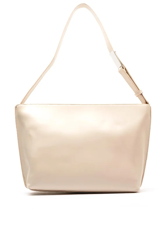 Metallic Tote Bag in Rose Gold with Chain Handles for a Glamorous Night OutCalvin Klein Logo Embossed Tote Bag, Cream