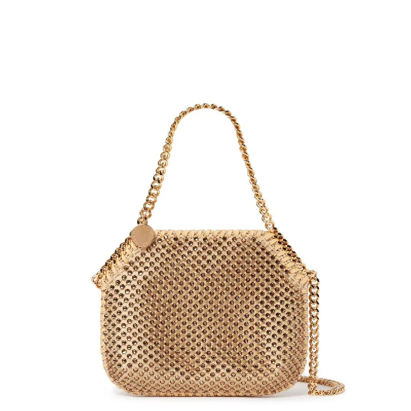 Metallic Tote Bag in Rose Gold with Chain Handles for a Glamorous Night OutFalabella Mini Evening Crystal Mesh, Fawn