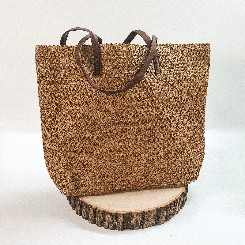 Oversized Jute Tote Bag in Natural Color with Rope Handles for a Beach VacationCute Woven Tote Bag with Handles