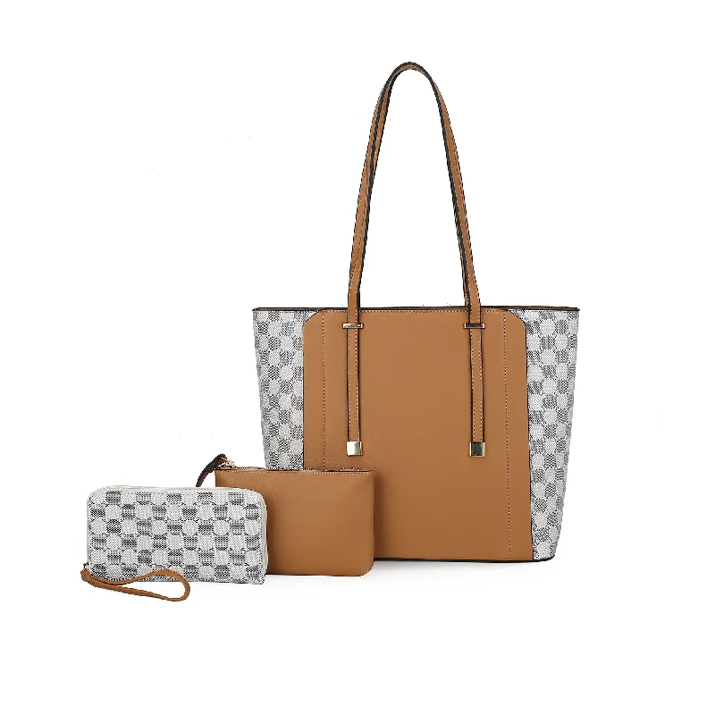 Monogrammed Tote Bag in Brown Leather with Personalized Initials for a Custom and Elegant TouchGiana 3PCS Tote Bag