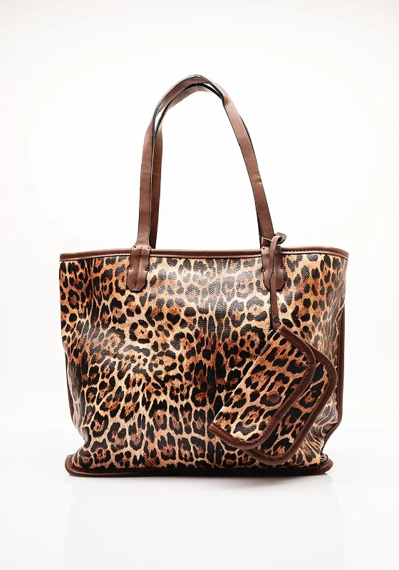 Patchwork Tote Bag in Denim with Vintage - Inspired Designs for a Retro AppealZen Collection Leopard Print Tote Bag, Brown