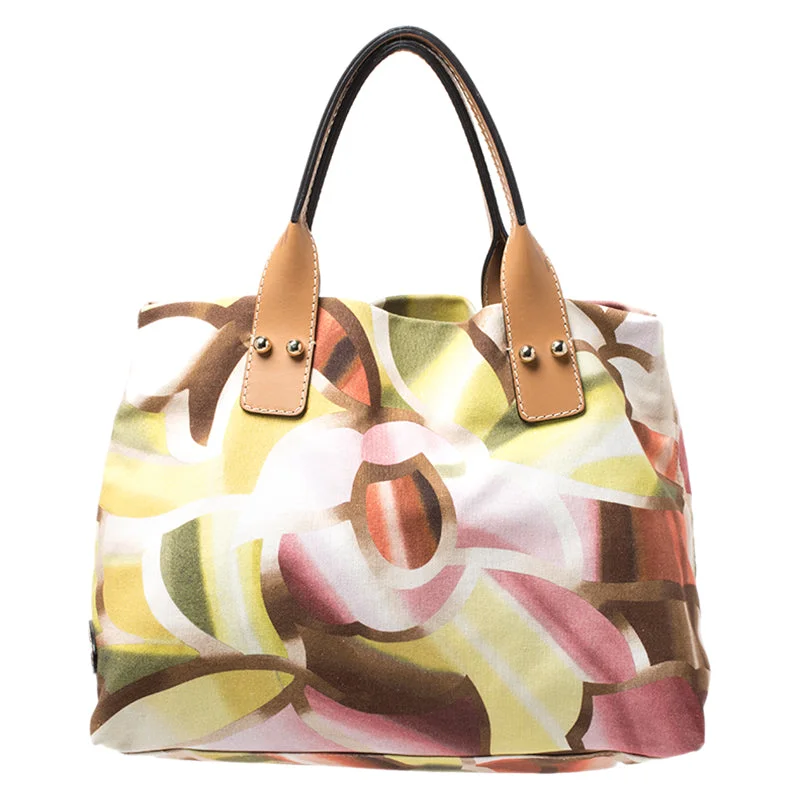 Monogrammed Tote Bag in Brown Leather with Personalized Initials for a Custom and Elegant TouchMissoni Multicolor Printed Canvas And Leather Tote