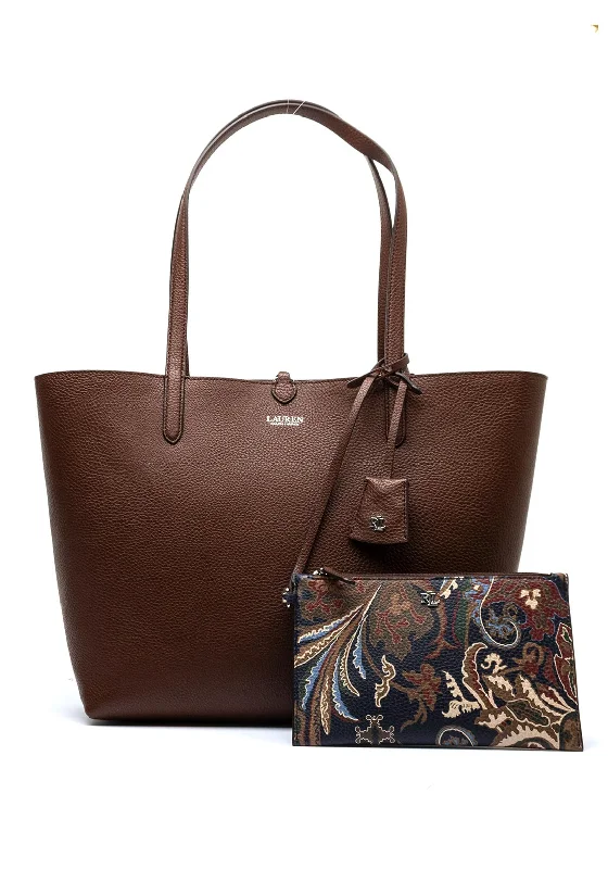 Monogrammed Tote Bag in Brown Leather with Personalized Initials for a Custom and Elegant TouchRalph Lauren Summer Paisley Large Reversible Tote Bag, Dark Mahogany