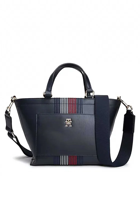 Women's Tote Bag with Detachable Pouch in Purple for Added ConvenienceTommy Hilfiger Corporate Monogram Small Tote Bag, Space Blue