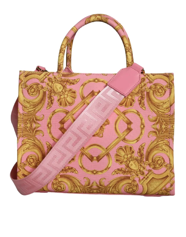 Tote Bag with RFID - Blocking Pocket in Black for Protecting Your Cards and InformationVersace Pink Yellow Baroque Fabric Leather Shopping Tote Bag