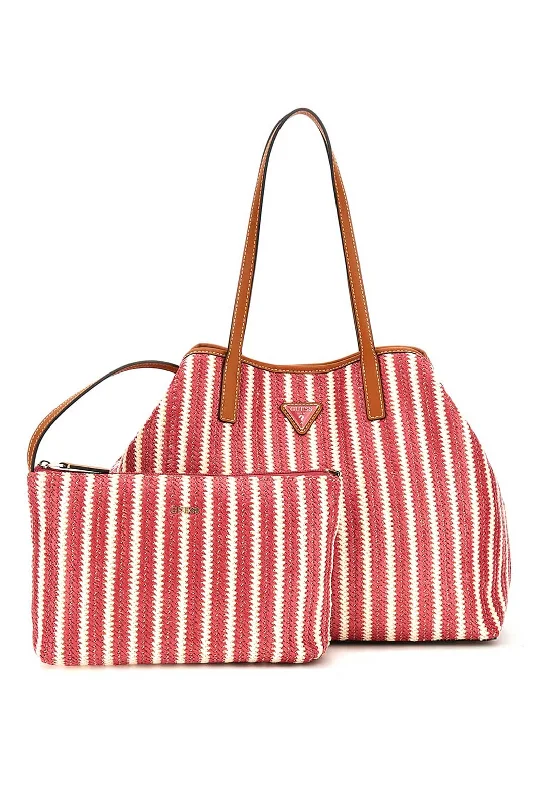 Medium - Sized Canvas Tote Bag in Navy Blue with Striped Pattern for a Nautical - Inspired LookGuess Vikky Raffia Shopper Tote, Red Multi