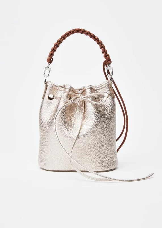 Metallic Bucket Bag in Rose Gold with Chain Strap for a Trendy Party LookBaby Bucket Bag - Bronze Metallic