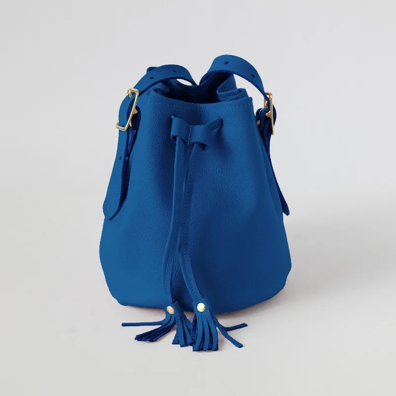 Bucket Bag with Geometric Print in Multicolor for a Contemporary and Eye - Catching AppealBlue Italian Pebbled Bucket Bag