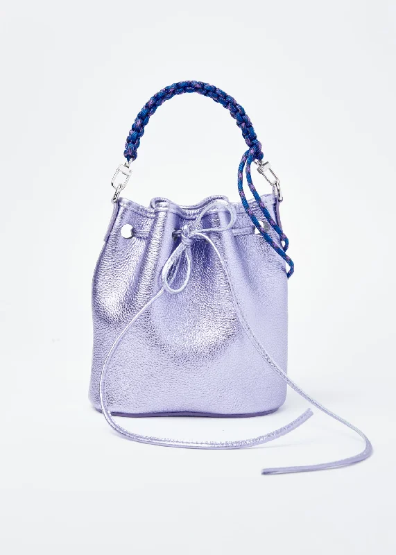 Canvas and Leather - Trimmed Bucket Bag in Beige for a Casual Weekend GetawayBaby Bucket Bag - Purple Glitter