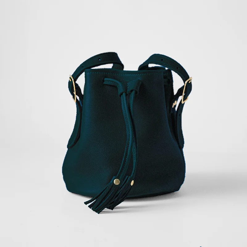 Bucket Bag with Embossed Animal Print in Tan for a Wild and Stylish StatementDark Teal Bulldog Bucket Bag