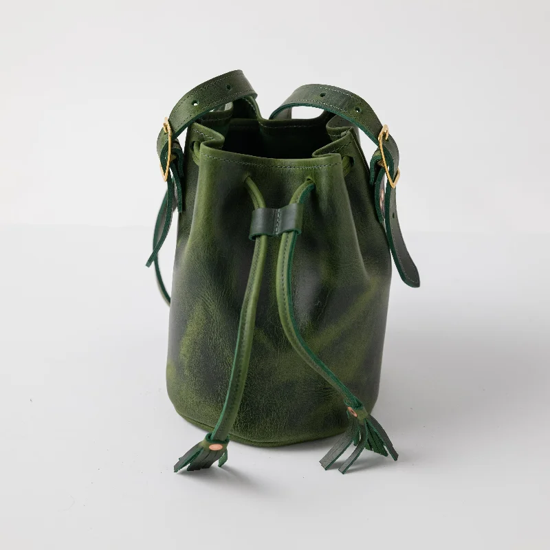 Rattan Bucket Bag in Natural Color with Beadwork for a Tropical VacationGreen Cheaha Bucket Bag