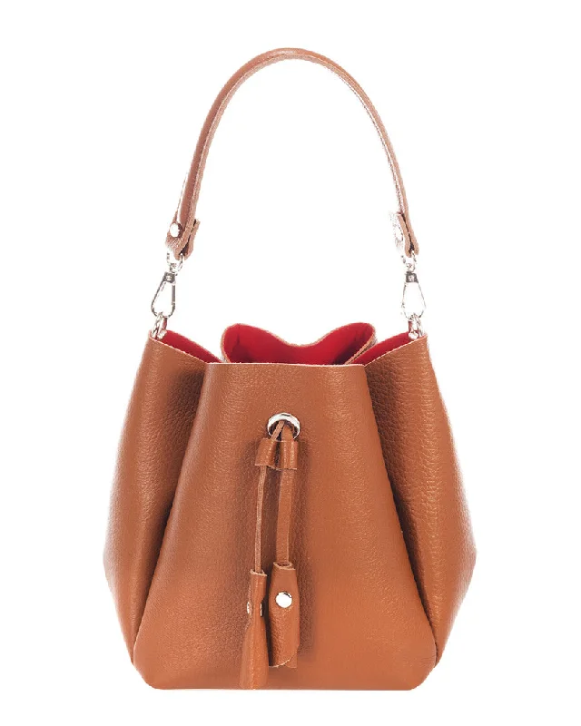 Suede Bucket Bag in Burgundy with Tassel Trim for a Boho - Chic VibeItalian Leather Drawstring Leather Bucket Bag