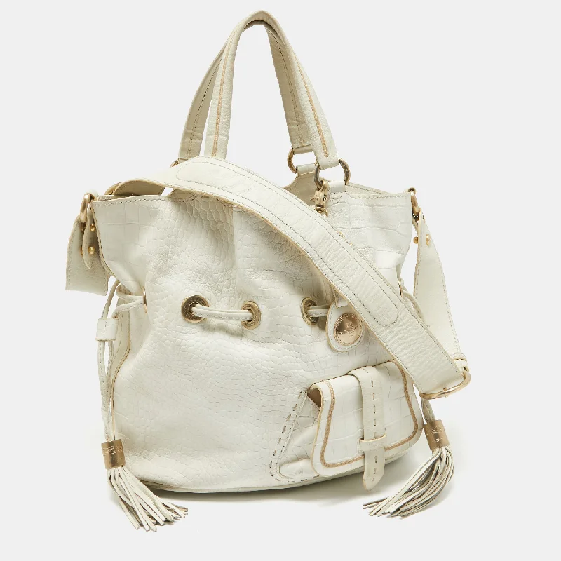 Rattan Bucket Bag in Natural Color with Beadwork for a Tropical VacationLancel White Leather Premiere Flirt Bucket Bag