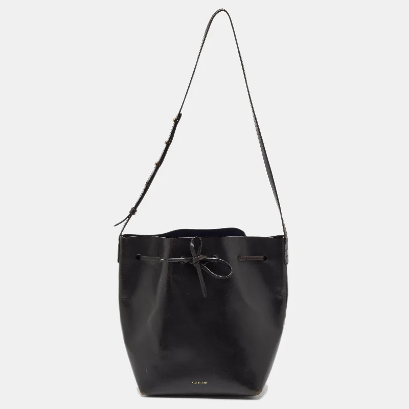 Denim Bucket Bag in Washed Blue with Patchwork for a Vintage - Inspired LookMansur Gavriel Black Glossy Leather Drawstring Bucket Bag