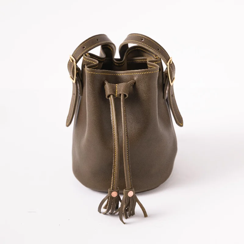 Canvas and Leather - Trimmed Bucket Bag in Beige for a Casual Weekend GetawayOlive Cypress Bucket Bag