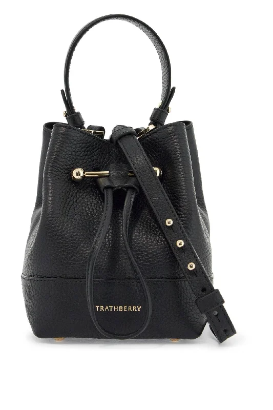 PVC Bucket Bag in Clear with Glitter Accents for a Fun and Edgy StyleStrathberry Black Calfskin Bucket Bag With Hammered Finish And Drawstring Closure