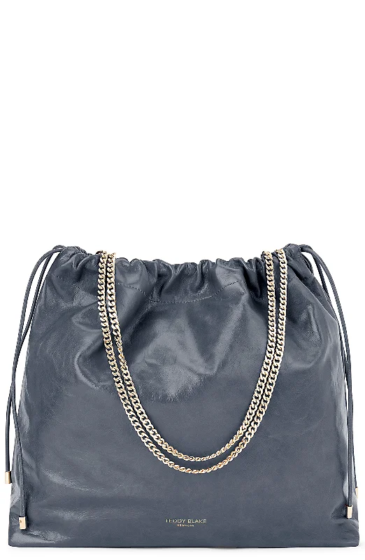 Satin Bucket Bag in Champagne with Rhinestone - Studded Logo for a Special OccasionVittoria Naplak 14"