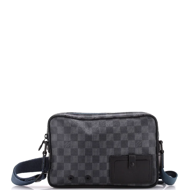 Women's Small Leather Crossbody Bag in Black with Gold Hardware for Evening PartiesAlpha Messenger Bag Damier Graphite