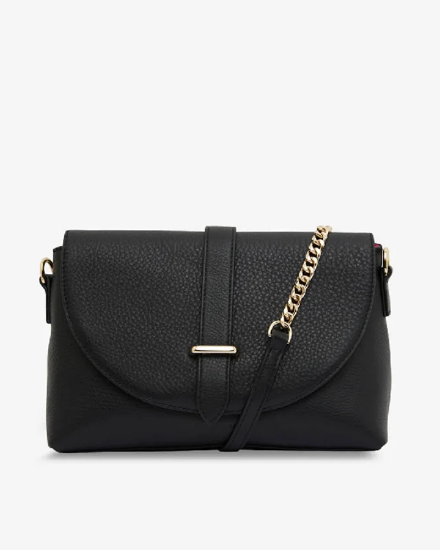 Leather - Trimmed Denim Crossbody Bag in Blue for a Vintage - Inspired LookAudrey - Black