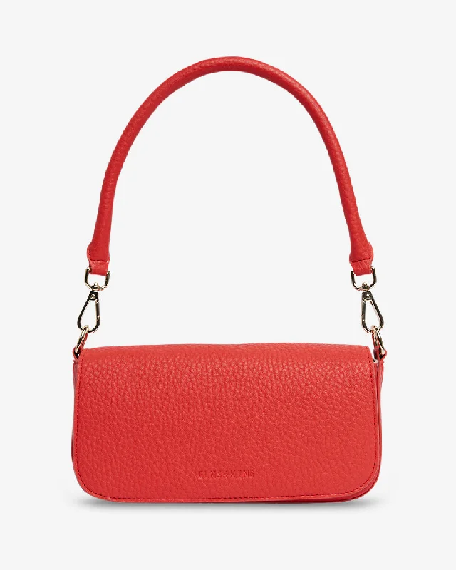 Leather - Trimmed Denim Crossbody Bag in Blue for a Vintage - Inspired LookCalabria Baguette - Red