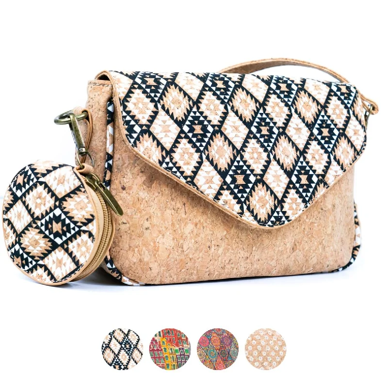 Straw Crossbody Bag in Natural Color for Beach Vacations and Summer DaysCork Pattern Printed Women's Crossbody Bag BAG-2293