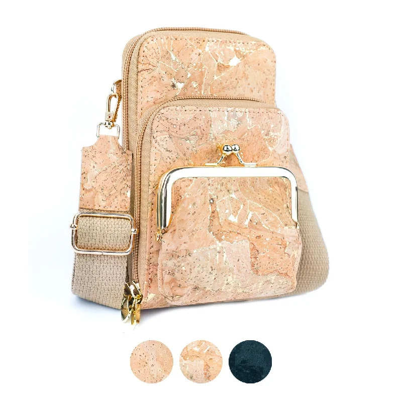 Straw Crossbody Bag in Natural Color for Beach Vacations and Summer DaysEco-Friendly Cork Women's Phone Bag with Multi-Functional Pockets BAG-2299