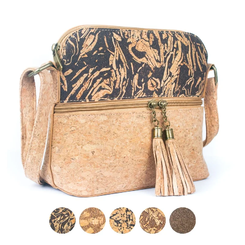 Women's Crossbody Bag with Multiple Compartments in Gray for Organized Daily UseTassel Zip Pocket Women's Natural Cork Crossbody Bag BAG-2291