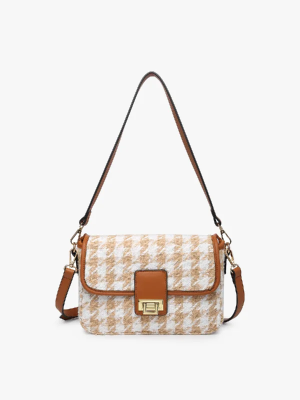 Hand - painted Canvas Crossbody Bag in Yellow for a Unique and Artistic LookElodie Vegan Houndstooth Crossbody