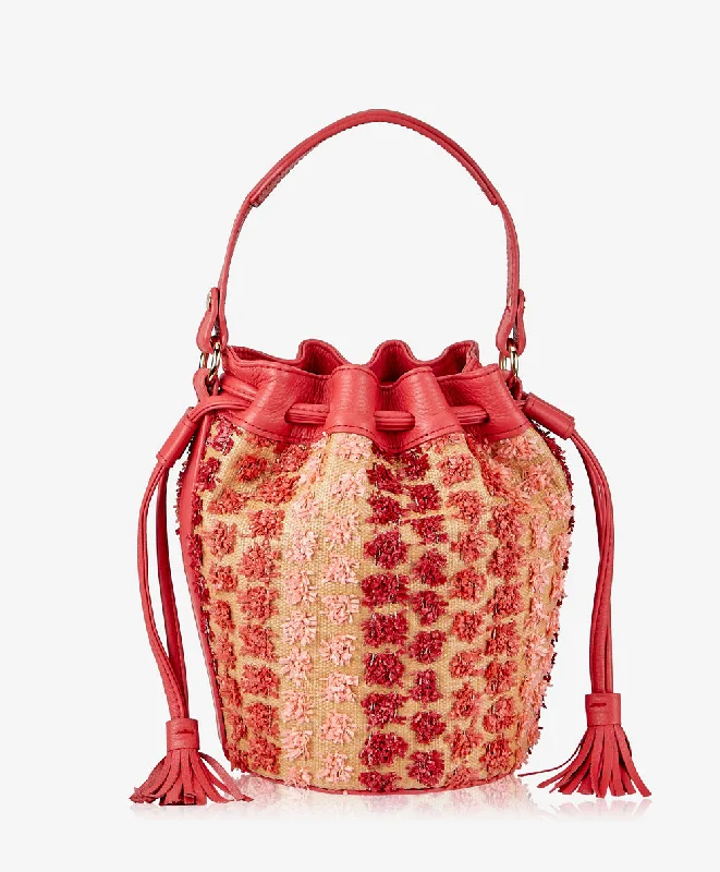 Women's Crossbody Bag with Zippered Pocket on the Back in Red for SecurityGenevieve Bucket Bag