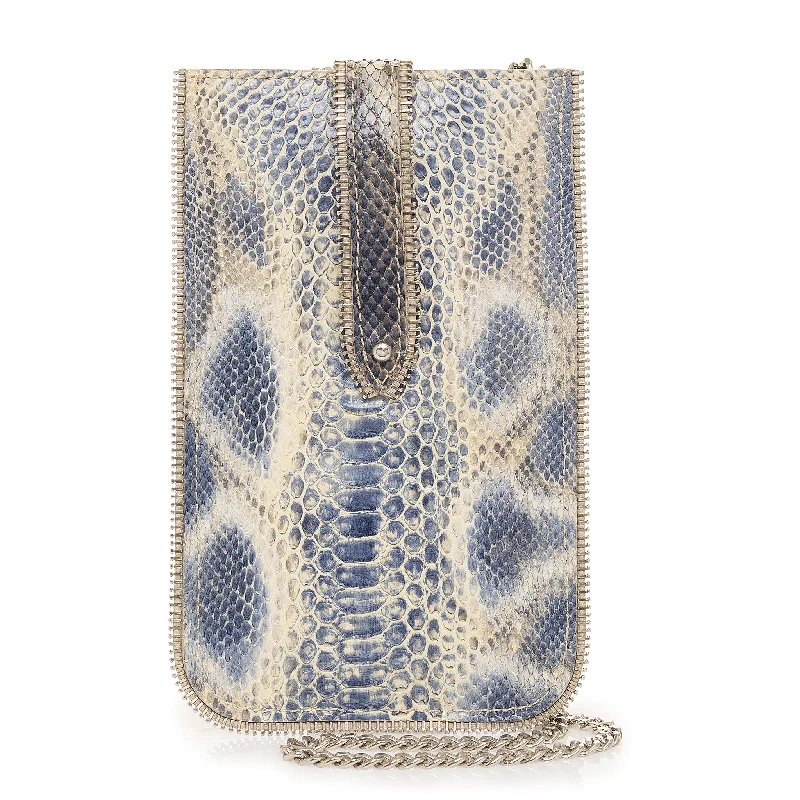 Embroidered Silk Crossbody Bag in Purple for Formal Events and WeddingsSmartphone Pochette - Blue Python