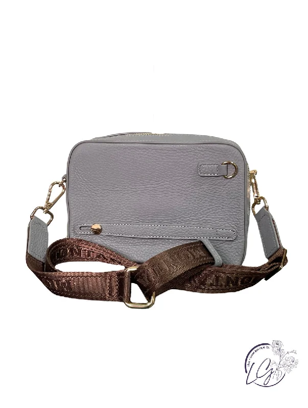 Leather - Trimmed Denim Crossbody Bag in Blue for a Vintage - Inspired LookGrey and Brown Cross Body