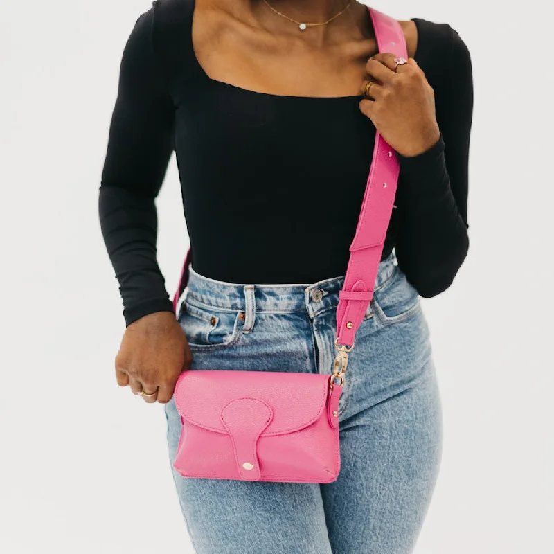 Women's Mini Crossbody Bag in Pink Velvet with Rhinestone Accents for Girls' Nights OutKhloe Vegan Leather Crossbody