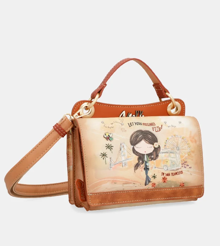 Medium - sized Canvas Crossbody Bag in Beige with Floral Print for Spring OutingsPeace & Love camel mini bag