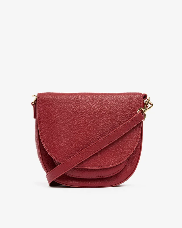 Women's Small Leather Crossbody Bag in Black with Gold Hardware for Evening PartiesSalerno Petite - Burgundy