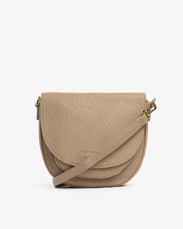 Medium - sized Canvas Crossbody Bag in Beige with Floral Print for Spring OutingsSalerno Petite - Latte